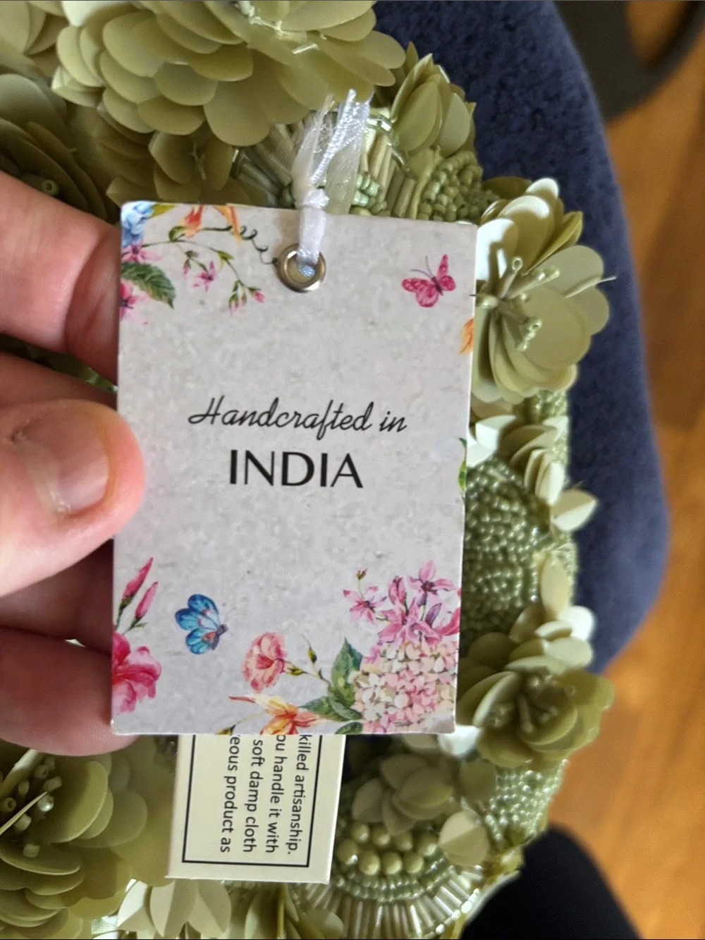 Handcrafted Olive Green Floral Embellished Clutch - NWT From India To You